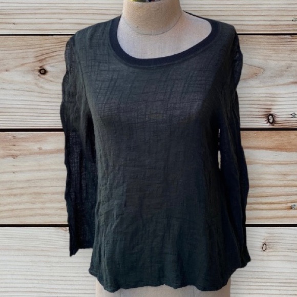 Enza Costa Neiman Marcus Hand Made Stunning Luxury Brand Black Sheer Blouse.
